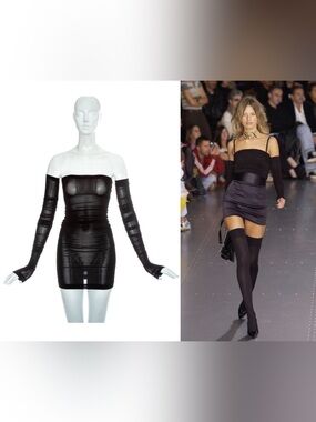 DOLCE&GABBANA S/S 2003 Vintage Strapless Detached Sleeves Black Mini Dress 38IT